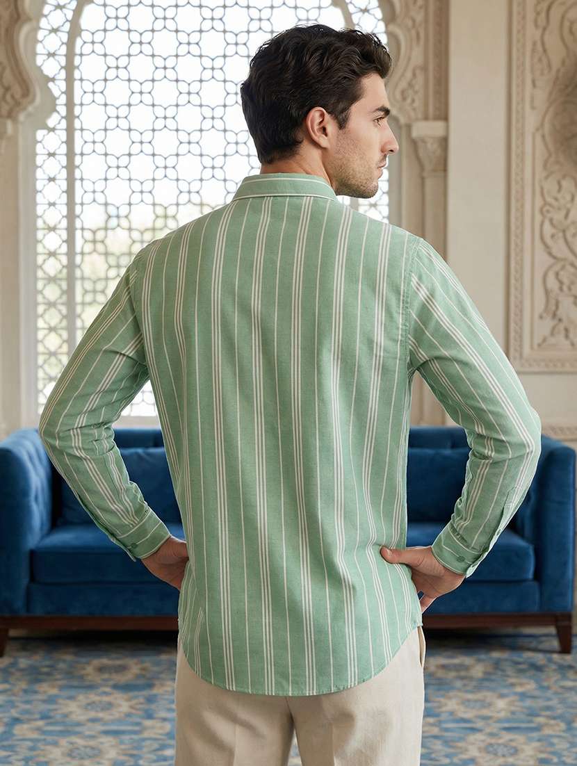 men striped mandarin neck short kurta - 22395566 -  Standard Image - 4