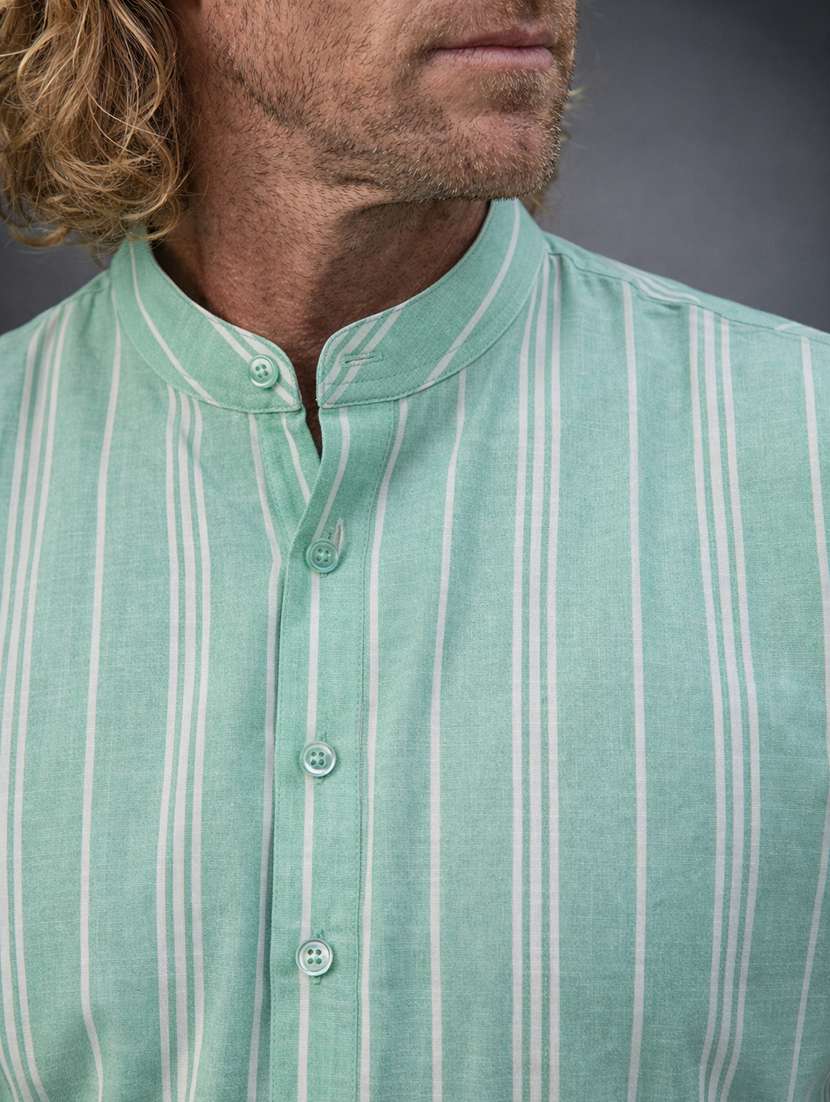 men striped mandarin neck short kurta - 22395567 -  Standard Image - 1