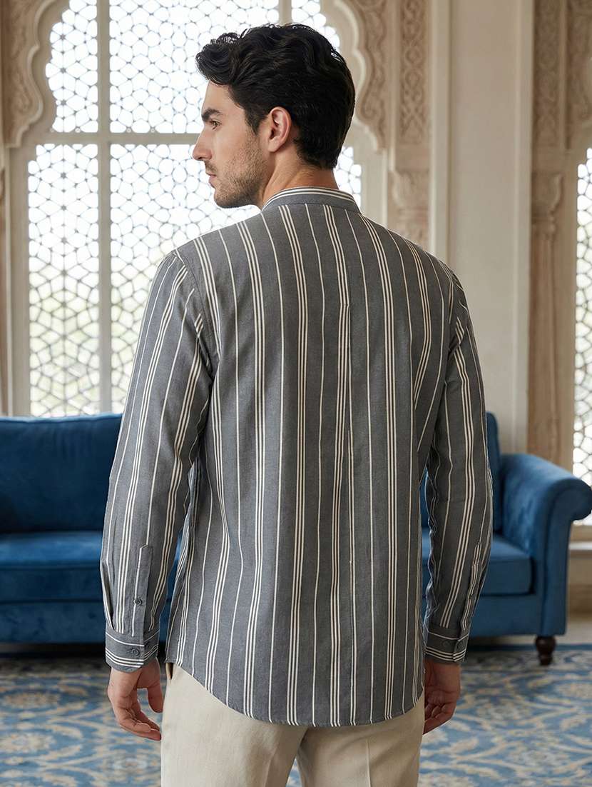 men striped mandarin neck short kurta - 22395568 -  Standard Image - 4