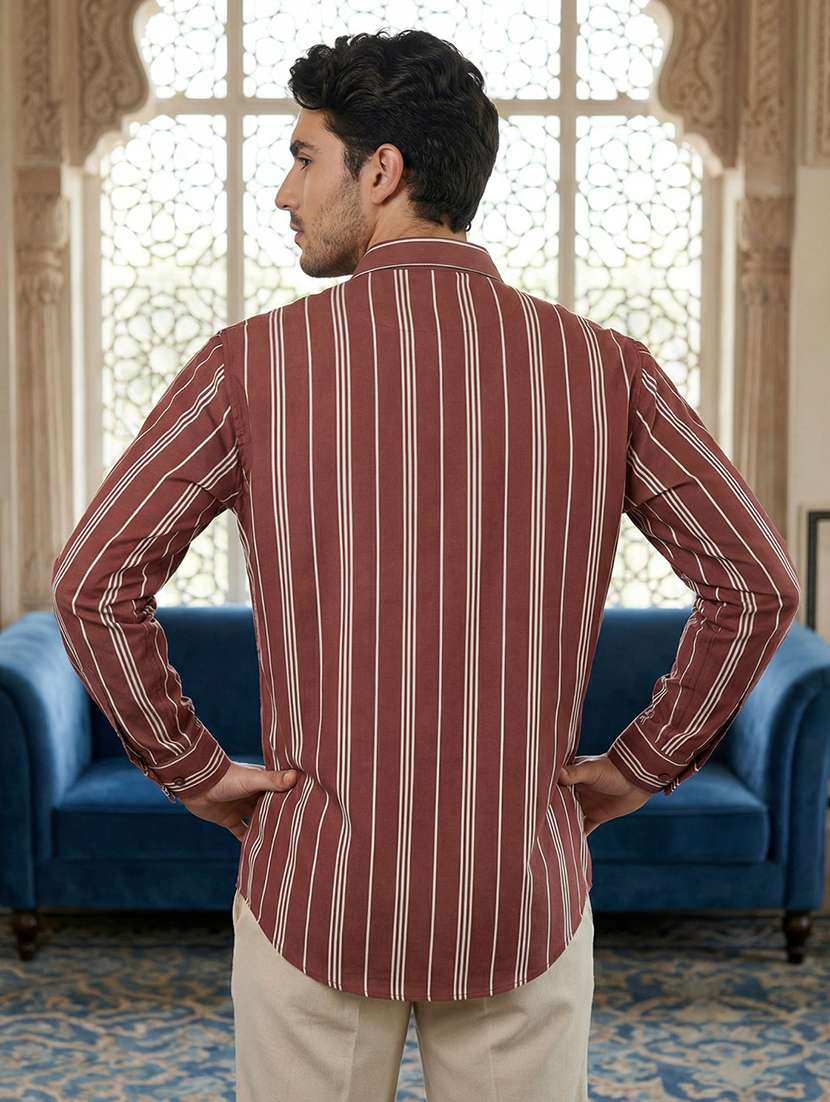 men striped mandarin neck short kurta - 22395569 -  Standard Image - 4