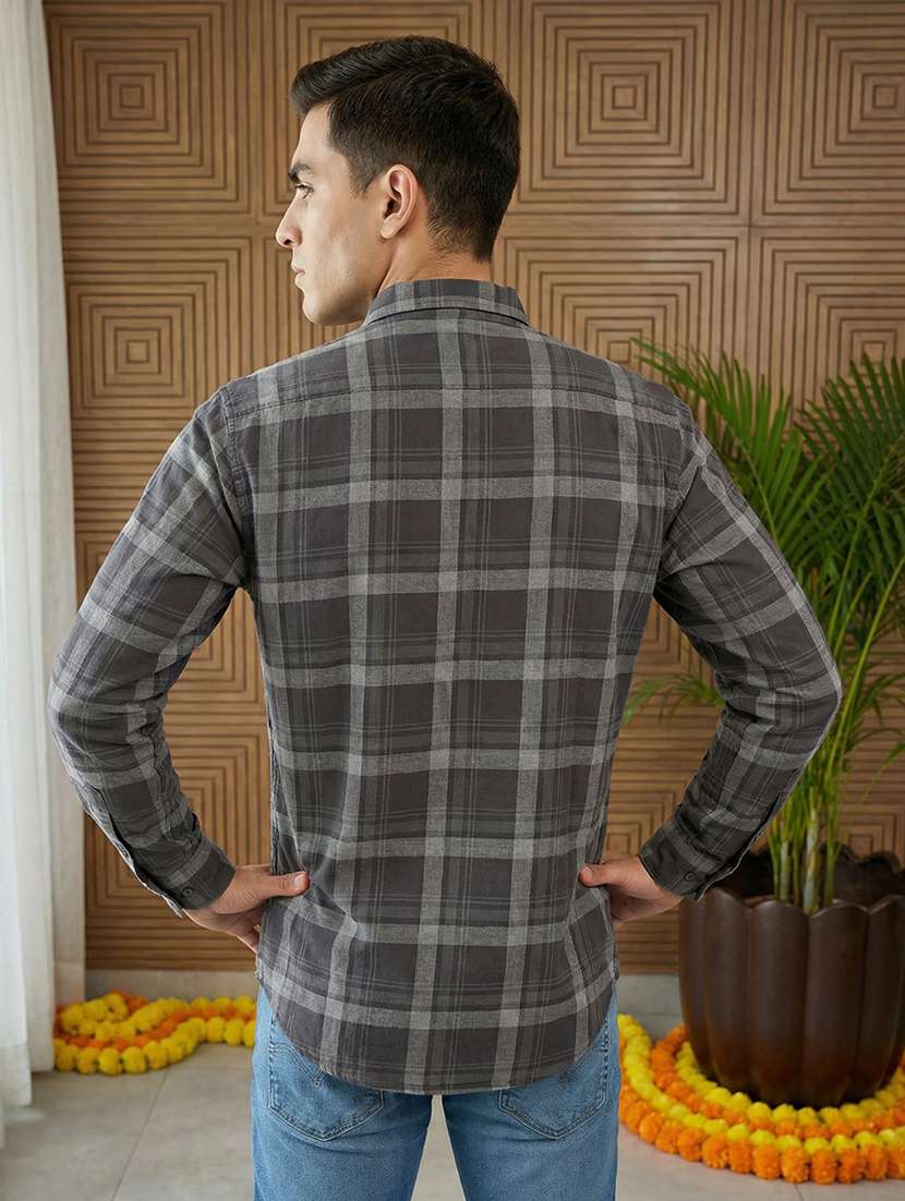 men checkered mandarin neck short kurta - 22395570 -  Standard Image - 4