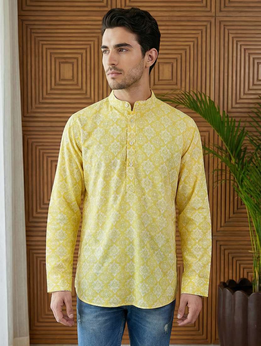 men printed mandarin neck short kurta - 22395578 -  Standard Image - 1