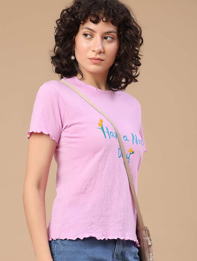women embroidered short sleeves regular t-shirt