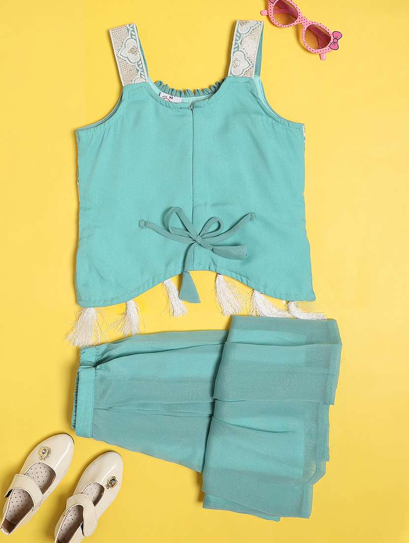 girls embroidered sleeveless kurta palazzo set - 22395723 -  Standard Image - 1