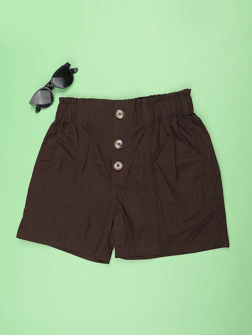 girls solid mid rise regular shorts - 22395954 -  Standard Image - 1