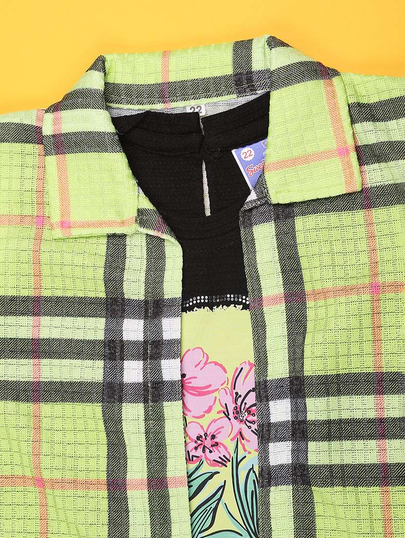 girls checkered short sleeves top and skirt with jacket co-ord set - 22395961 -  Standard Image - 4
