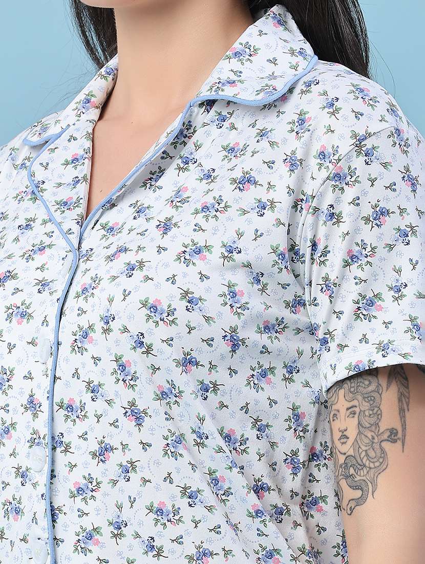 women printed short sleeves shirt and pyjama set - 22395979 -  Standard Image - 1