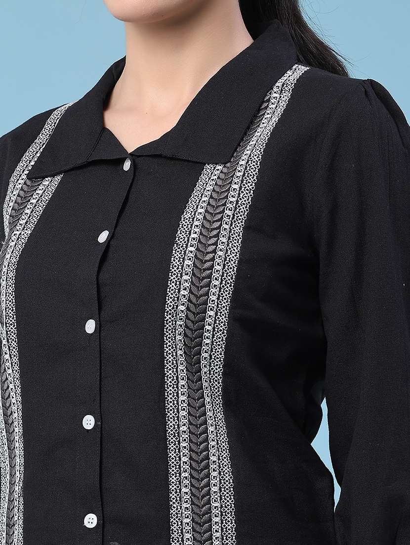 women embroidered three quarter sleeves regular shirt - 22395997 -  Standard Image - 1