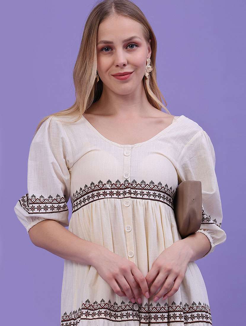 Women Printed Three Quarter Sleeves Tiered Dress - 22396052 -  Standard Image - 1
