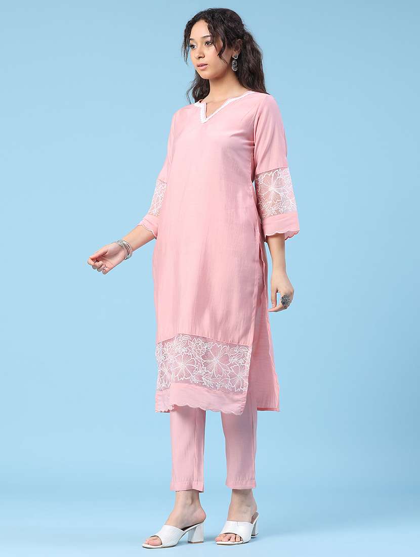 women embroidered three quarter sleeves kurta pant set  - 22396053 -  Standard Image - 4