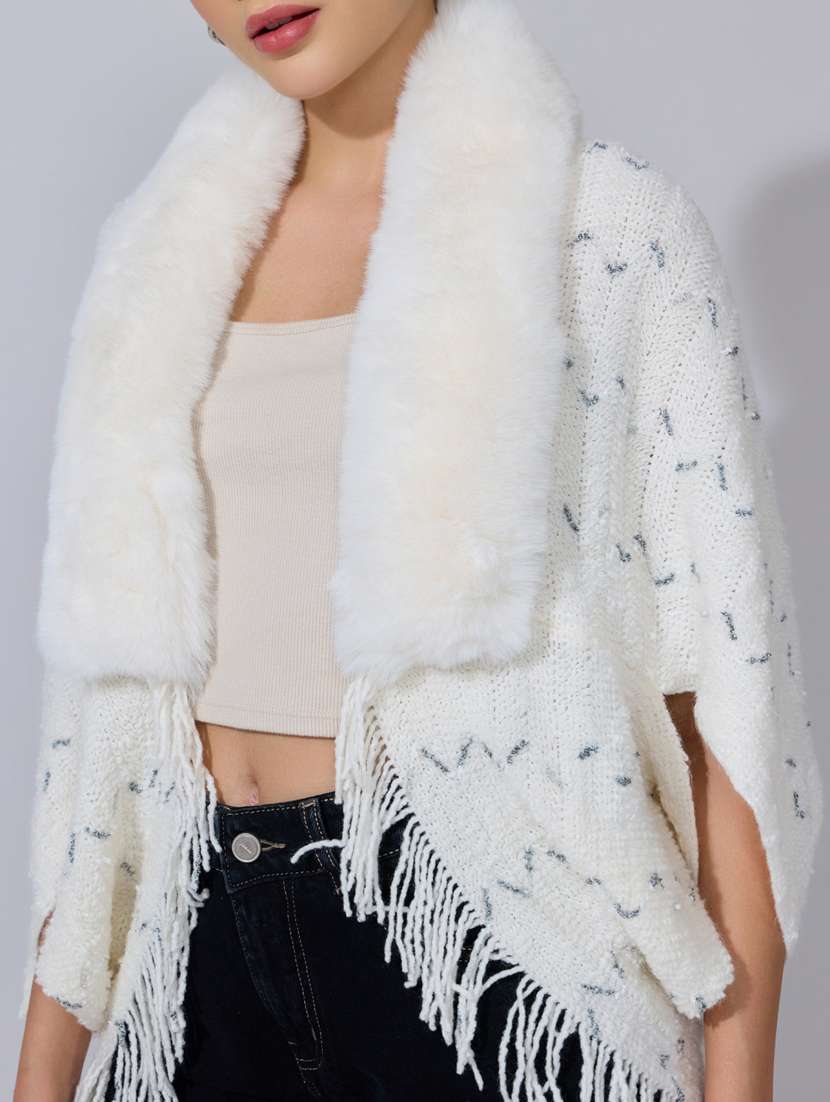 women self designed fur detailed shrug - 22396071 -  Standard Image - 1