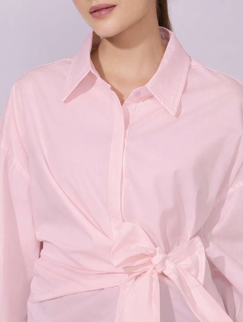 women collared puff sleeve wrap style oversized shirt - 22396073 -  Standard Image - 1