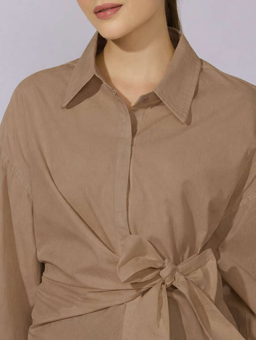 women collared puff sleeve wrap style oversized shirt - 22396074 -  Standard Image - 1