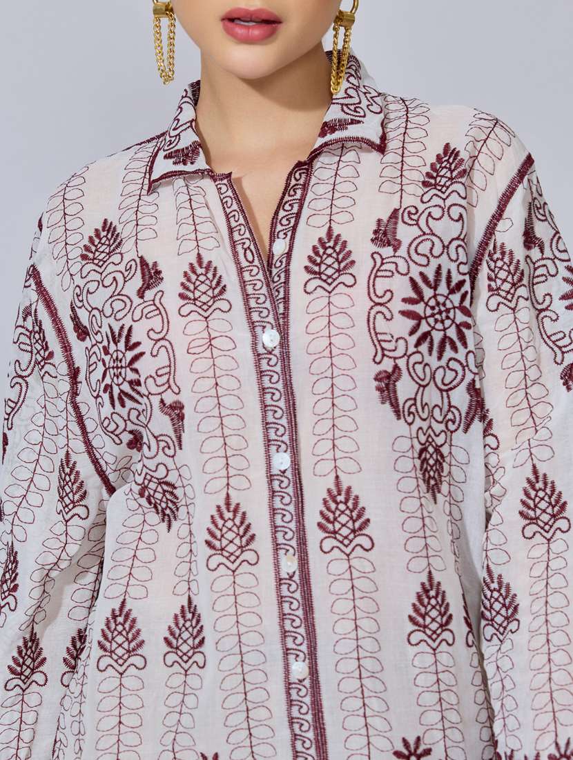 women embroidered collared long sleeve shirt - 22396075 -  Standard Image - 1
