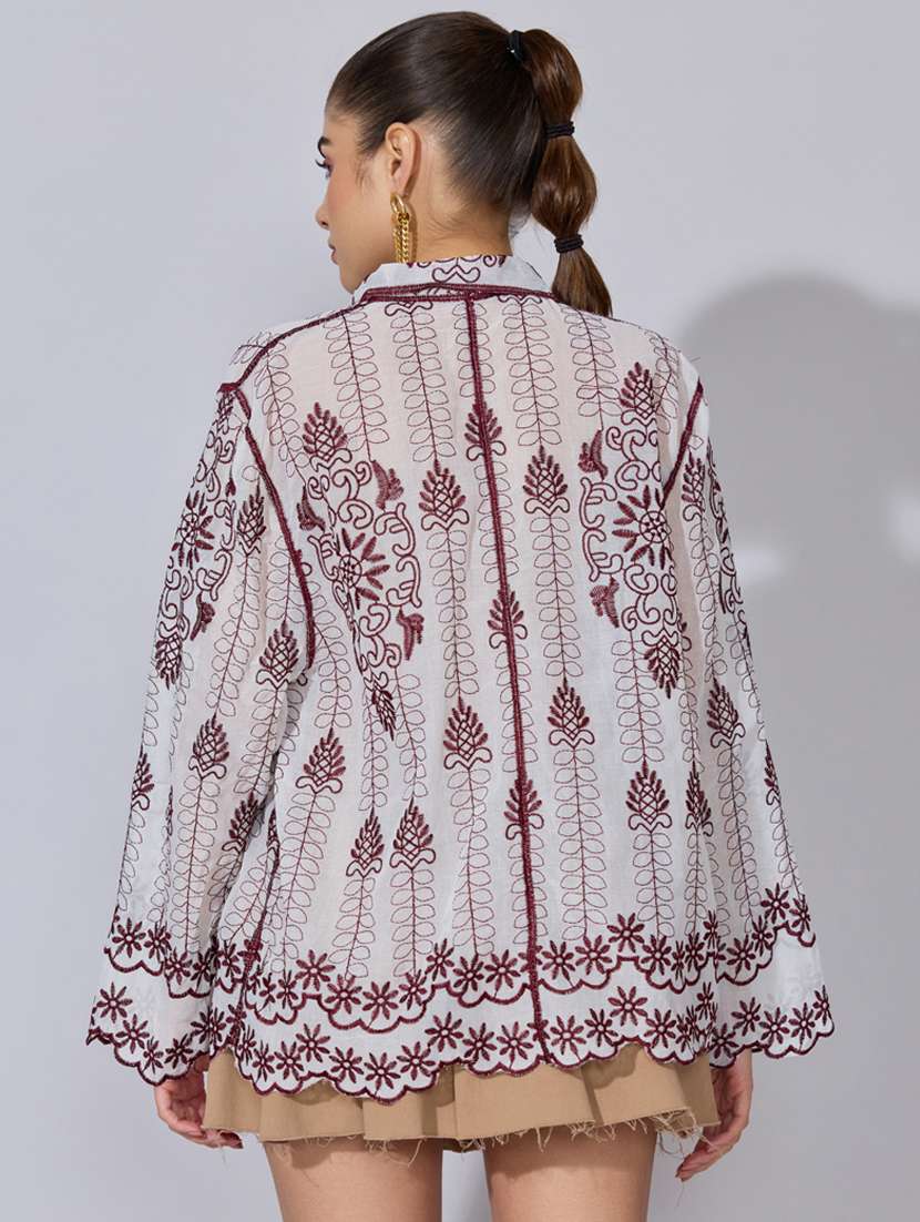 women embroidered collared long sleeve shirt - 22396075 -  Standard Image - 4