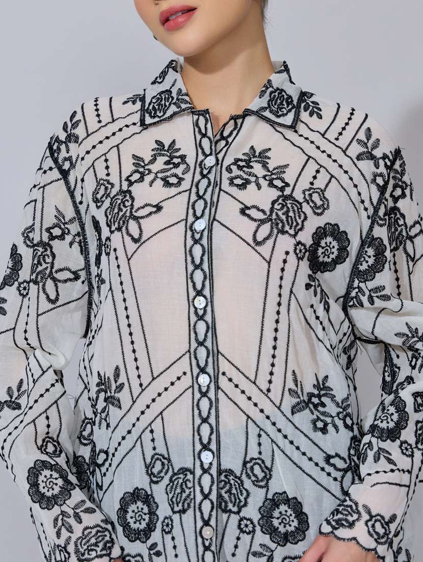women embroidered collared long sleeve shirt - 22396076 -  Standard Image - 1