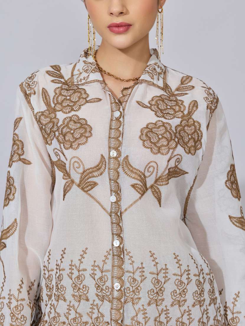 women embroidered collared long sleeve shirt - 22396078 -  Standard Image - 1