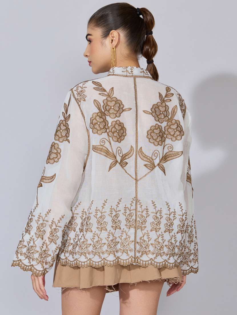 women embroidered collared long sleeve shirt - 22396078 -  Standard Image - 4