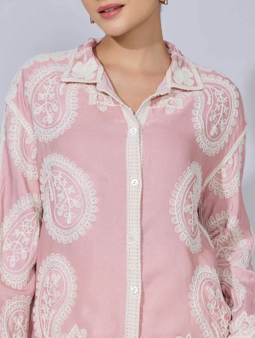 women embroidered collared long sleeve shirt - 22396079 -  Standard Image - 1