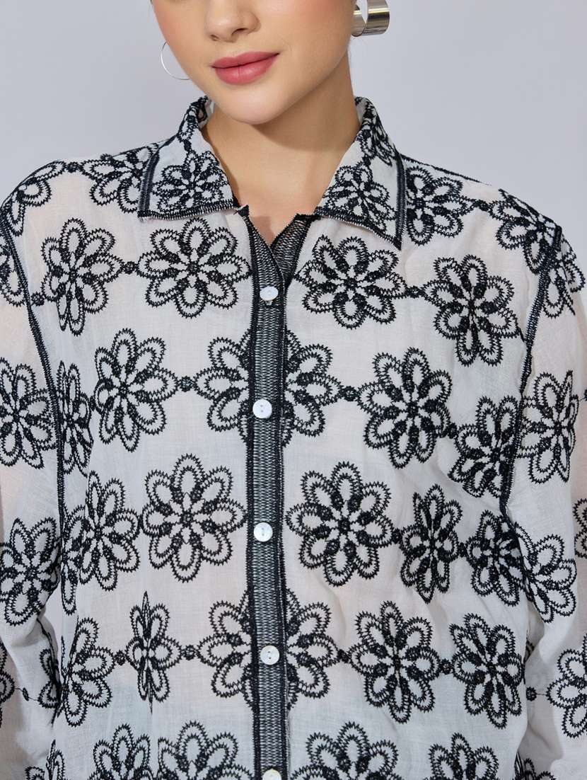 women embroidered collared long sleeve shirt - 22396080 -  Standard Image - 1