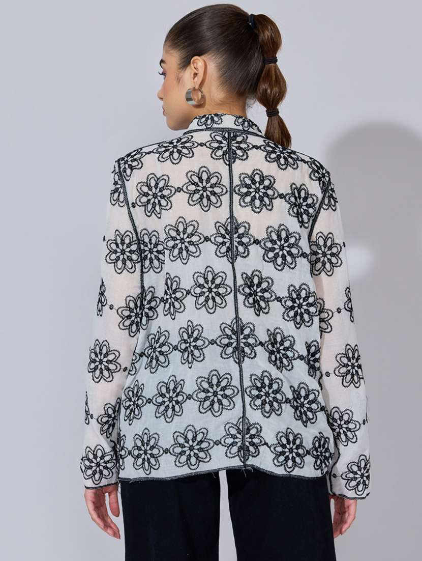 women embroidered collared long sleeve shirt - 22396080 -  Standard Image - 4