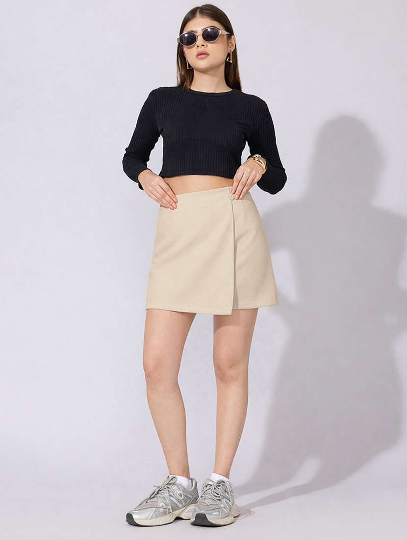 women solid high rise wrap skirt - 22396083 -  Standard Image - 4