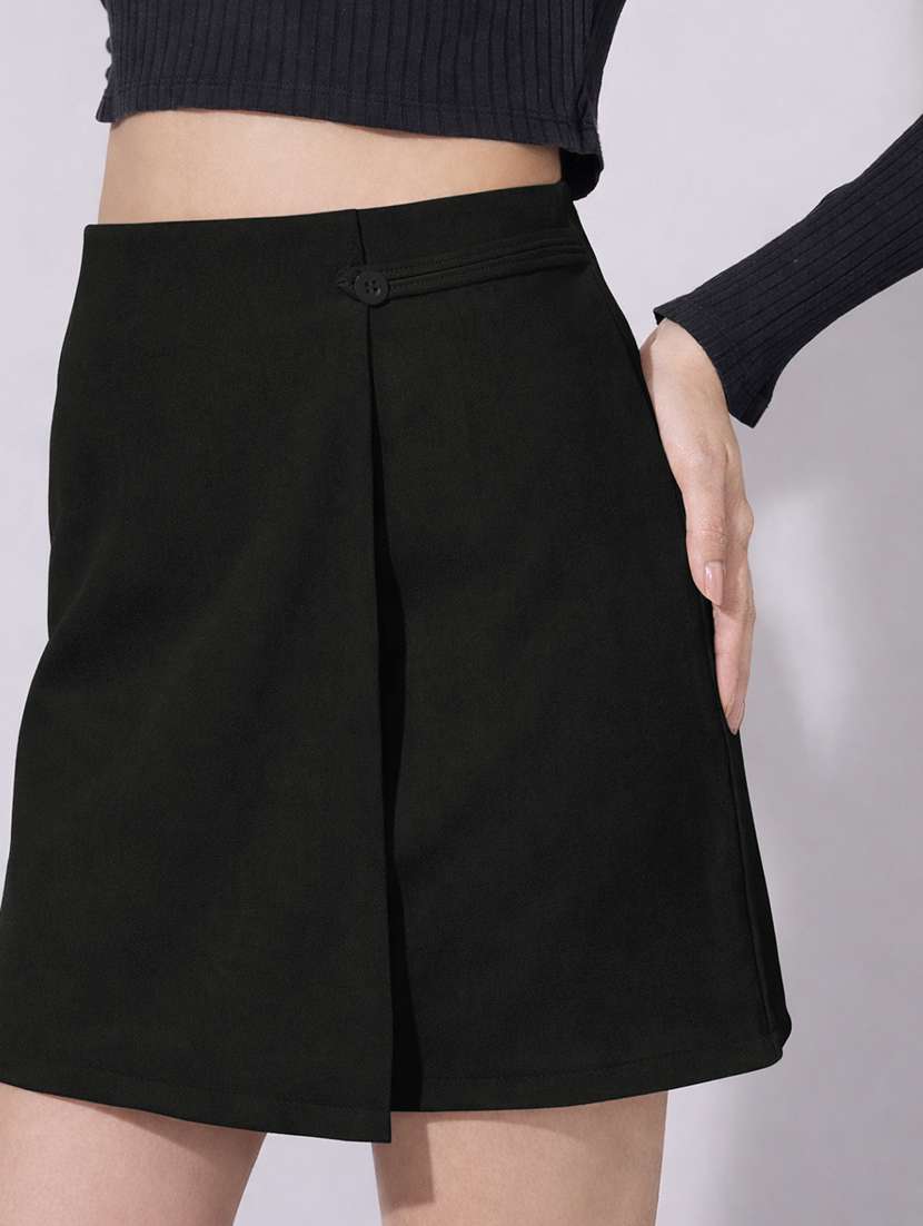 women solid high rise wrap skirt - 22396084 -  Standard Image - 1