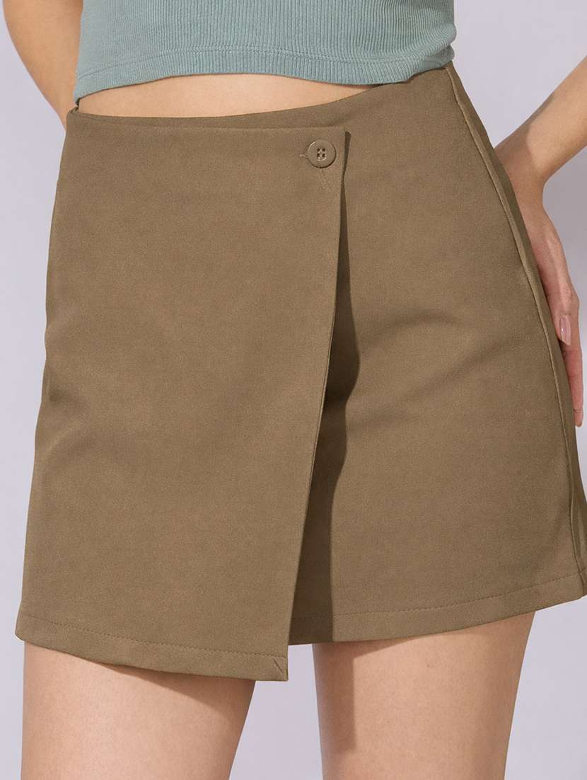 women solid high rise wrap skirt - 22396085 -  Standard Image - 1