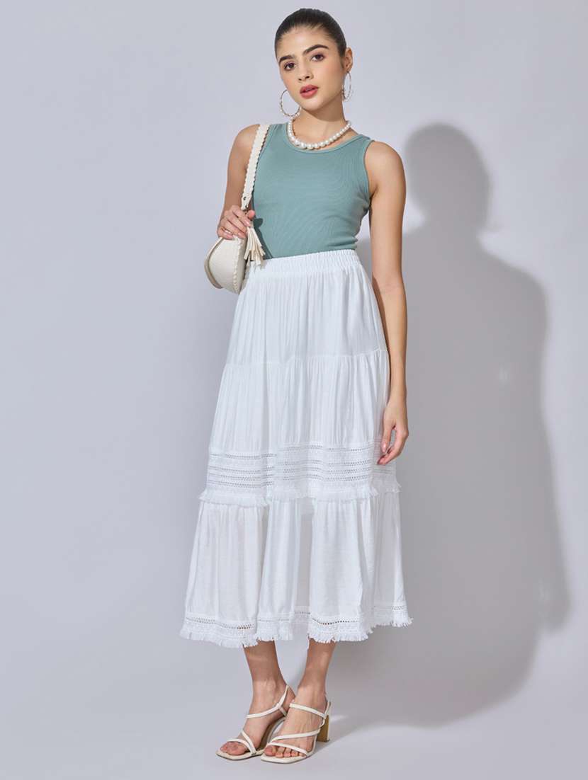 women solid high rise tiered skirt - 22396090 -  Standard Image - 4