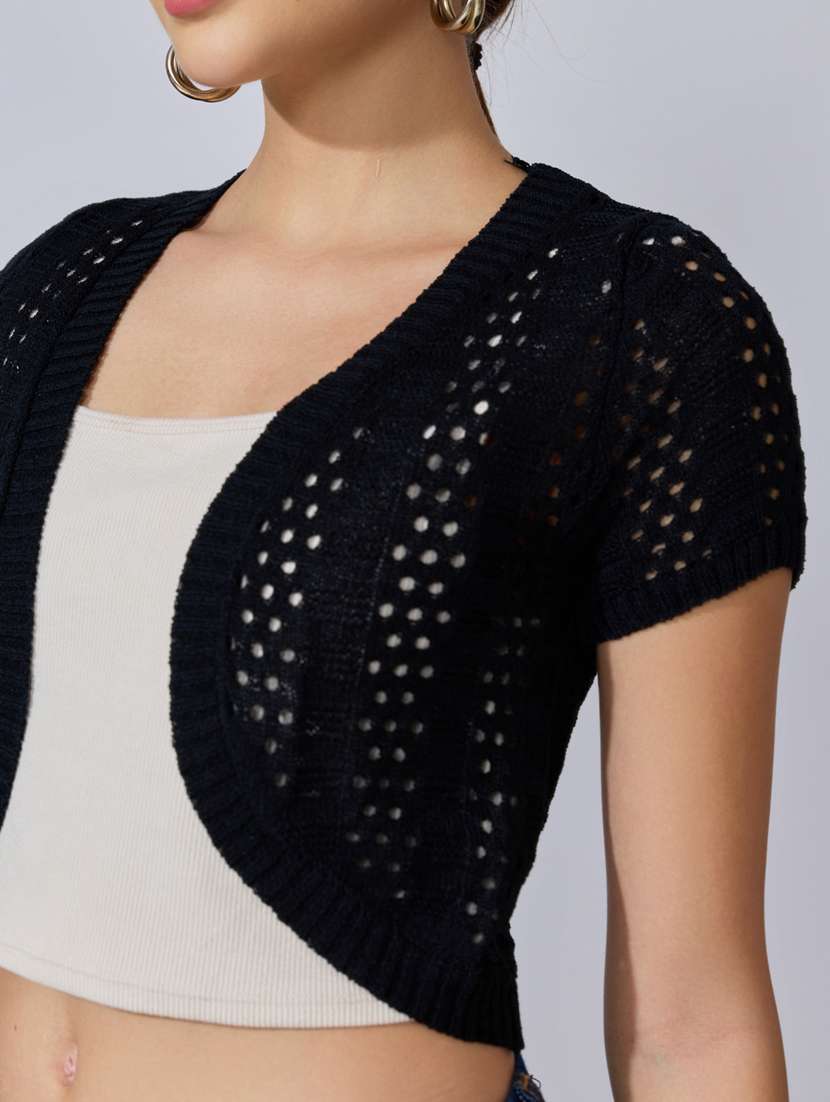 women self designed short sleeve crop shrug - 22396091 -  Standard Image - 1