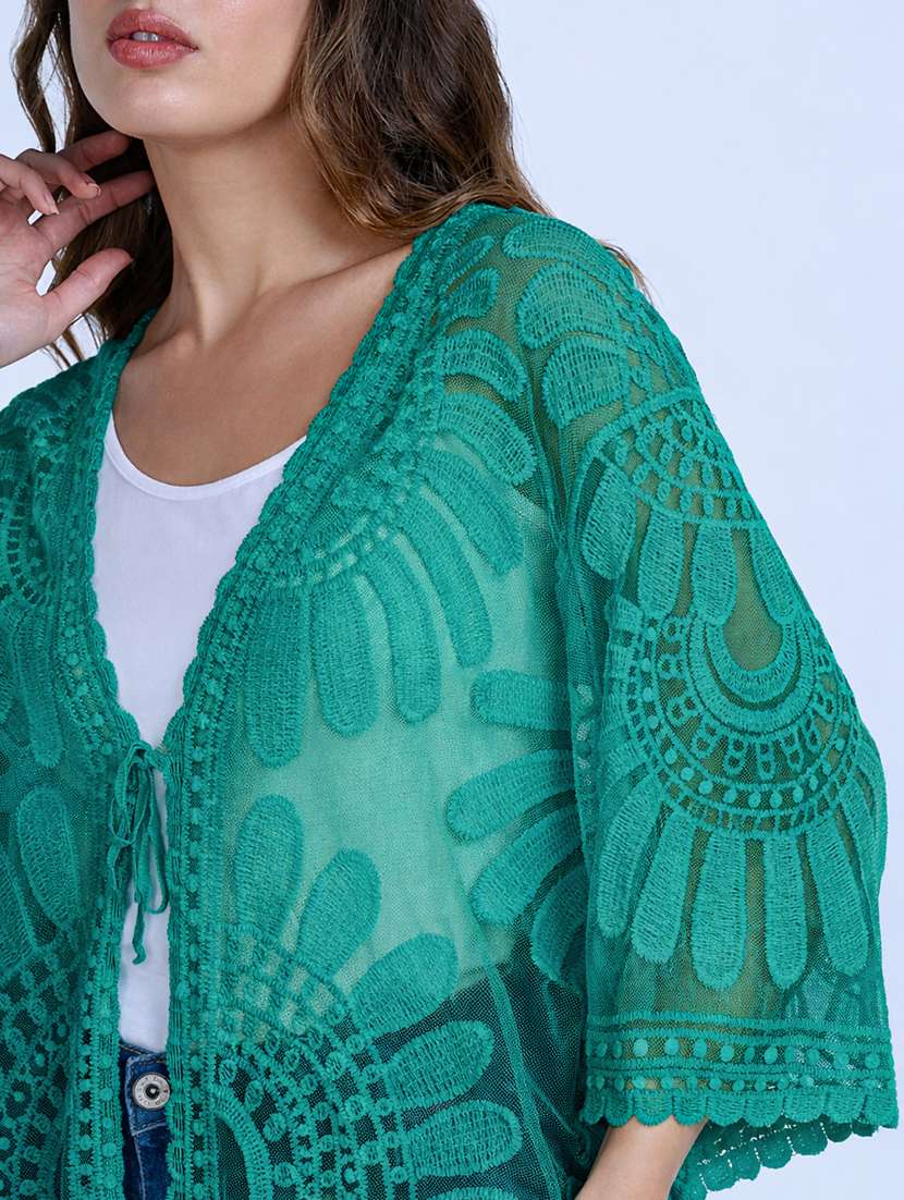 women embroidered three quarter sleeve shrug - 22396106 -  Standard Image - 1