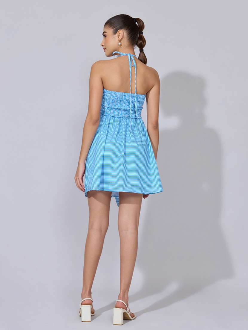 women striped halter neck fit & flare dress - 22396109 -  Standard Image - 4