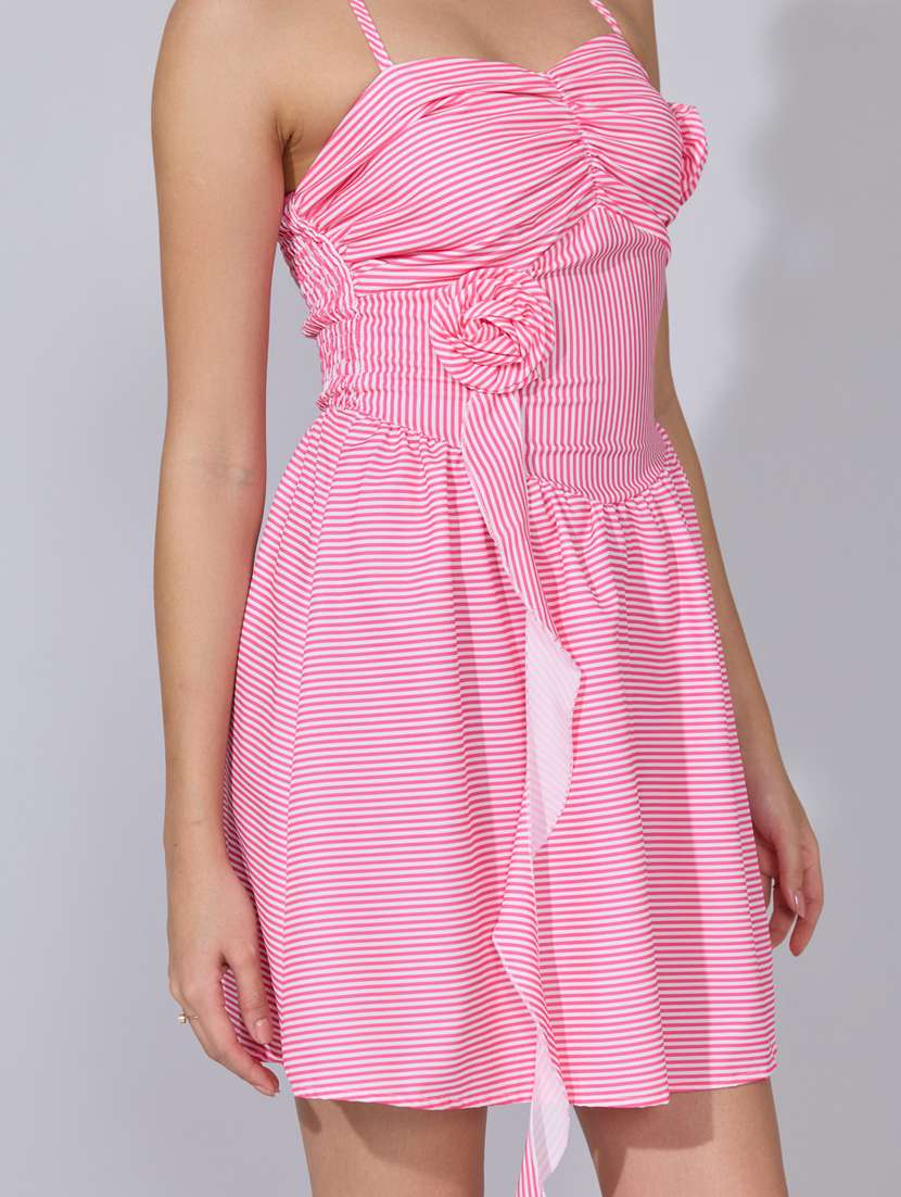 women striped halter neck fit & flare dress - 22396110 -  Standard Image - 1