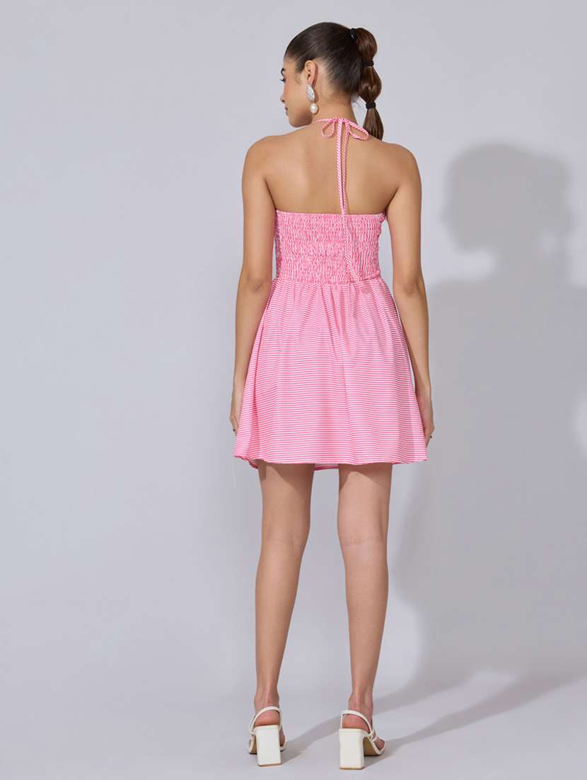 women striped halter neck fit & flare dress - 22396110 -  Standard Image - 4