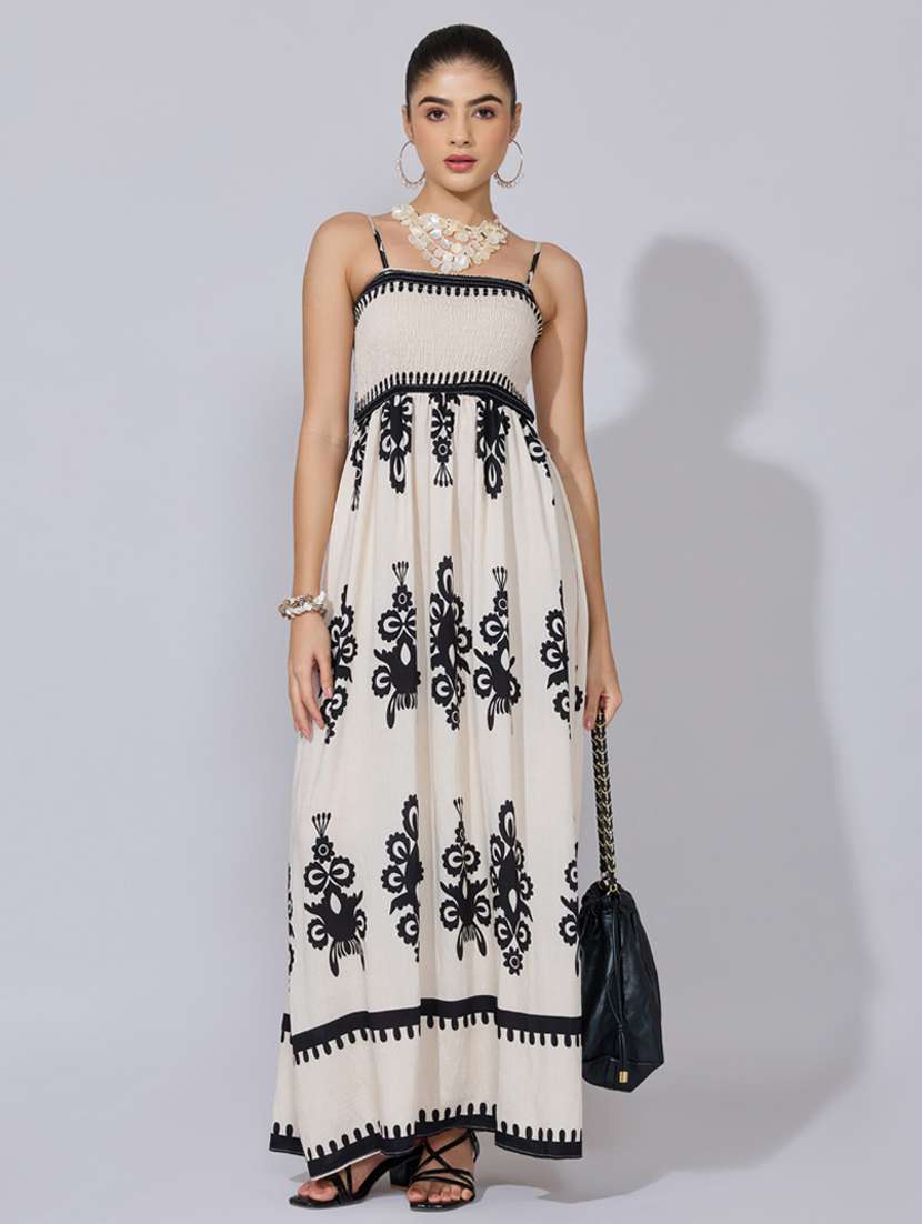 women printed shoulder starp fit & flare dress