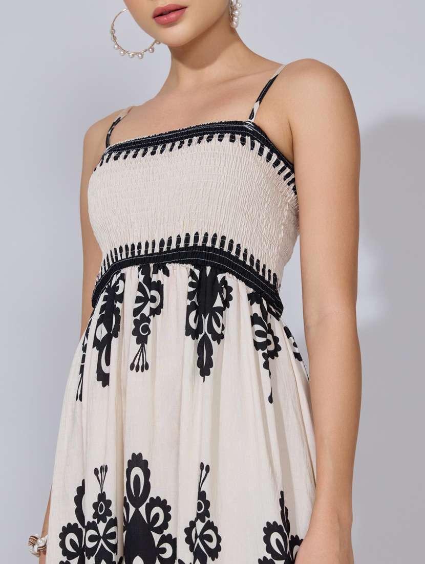 women printed shoulder starp fit & flare dress - 22396111 -  Standard Image - 1