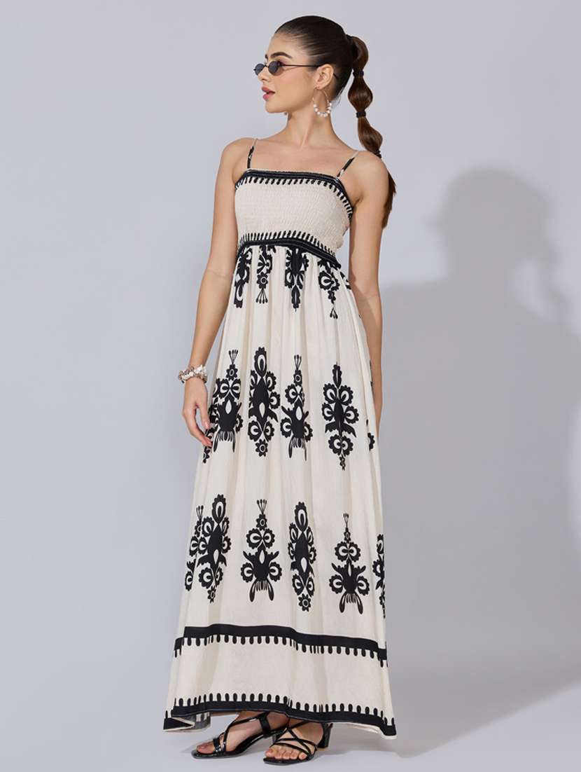 women printed shoulder starp fit & flare dress - 22396111 -  Standard Image - 4
