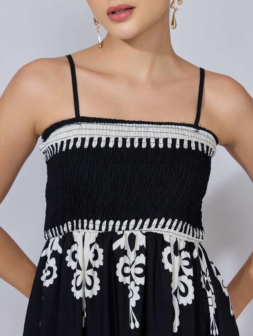 women printed shoulder starp fit & flare dress - 22396115 -  Standard Image - 1