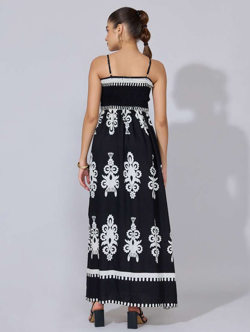 women printed shoulder starp fit & flare dress - 22396115 -  Standard Image - 4