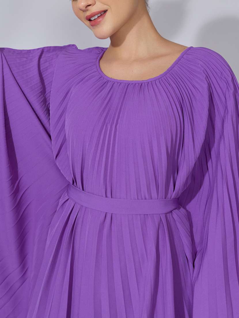 women solid kimono sleeve flared dress - 22396129 -  Standard Image - 1