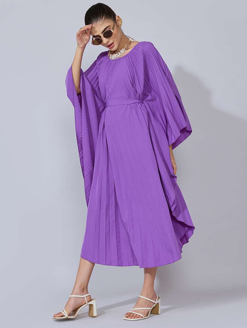 women solid kimono sleeve flared dress - 22396129 -  Standard Image - 6