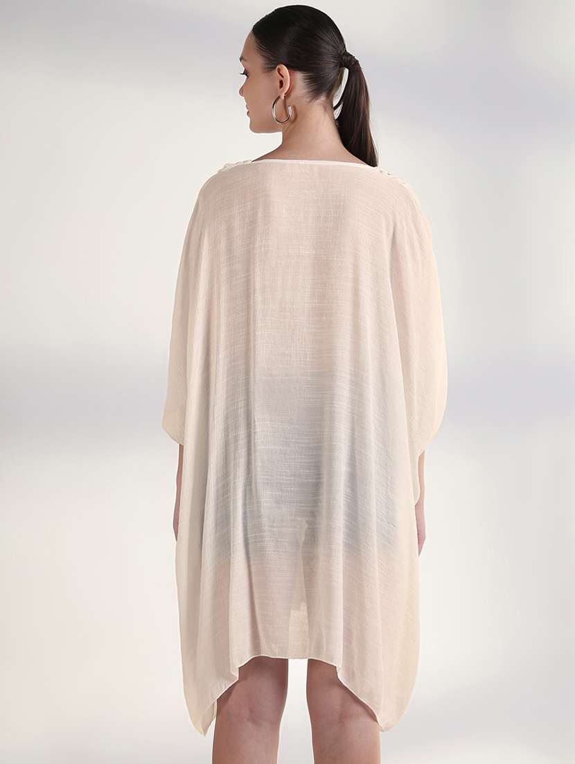 women solid kimono sleeve high low dress - 22396131 -  Standard Image - 4