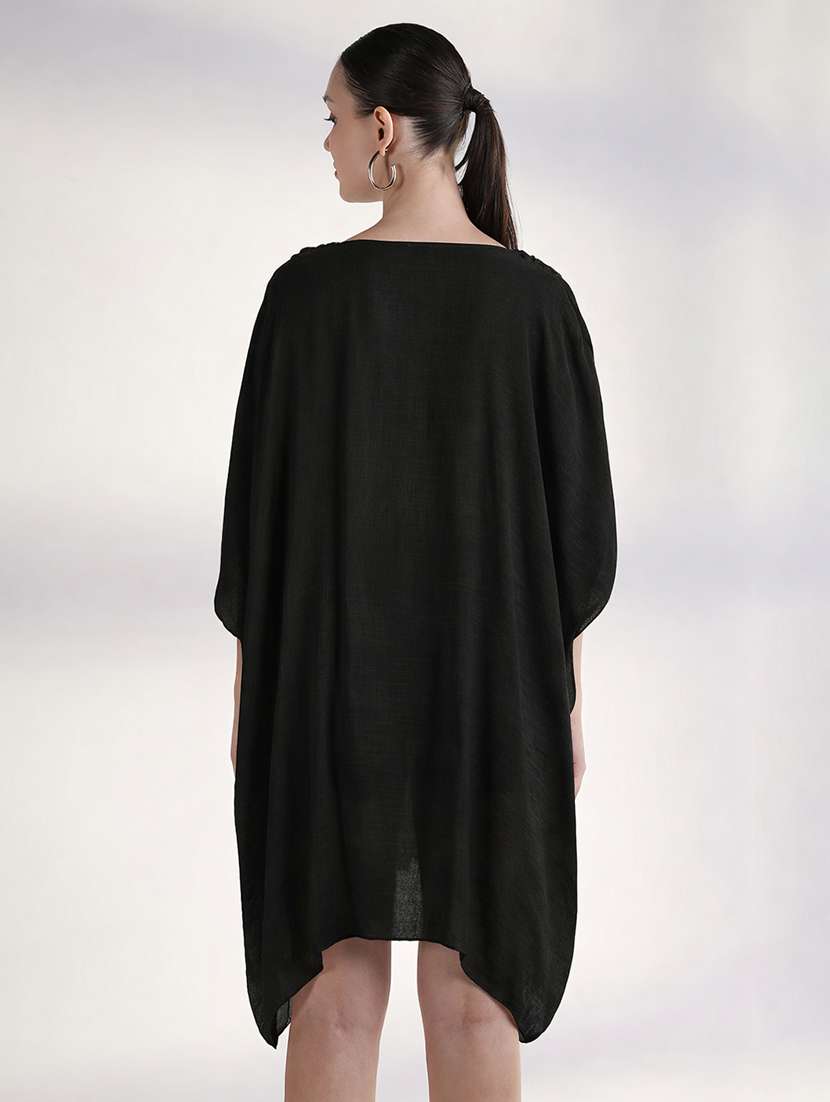 women solid kimono sleeve high low dress - 22396132 -  Standard Image - 4