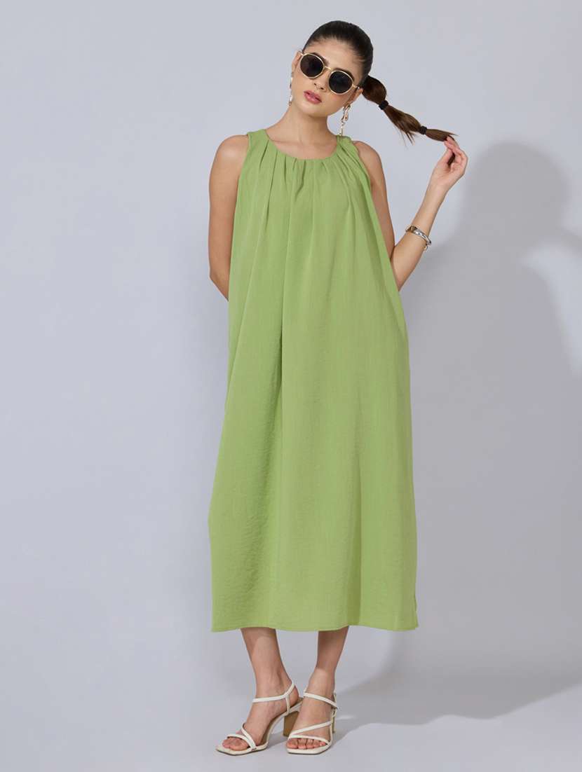 women solid halter neck a-line dress