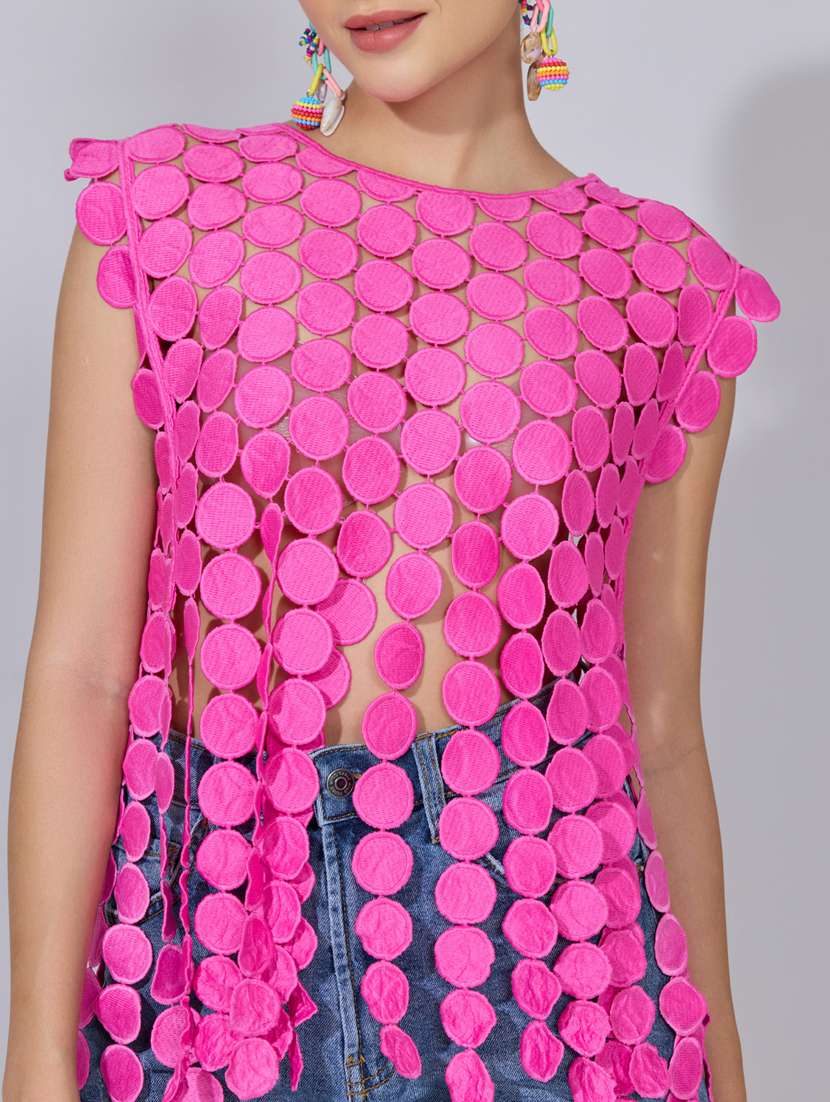 women self designed sleeveless sheer top - 22396144 -  Standard Image - 1