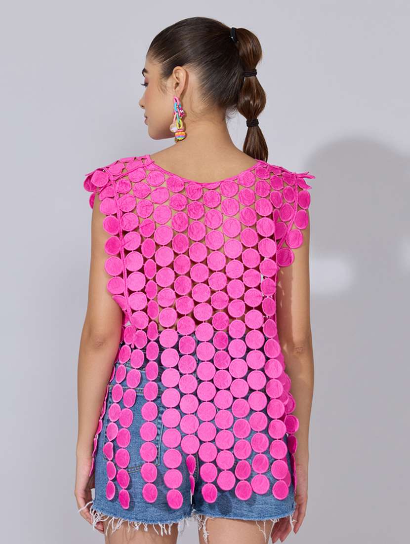 women self designed sleeveless sheer top - 22396144 -  Standard Image - 4