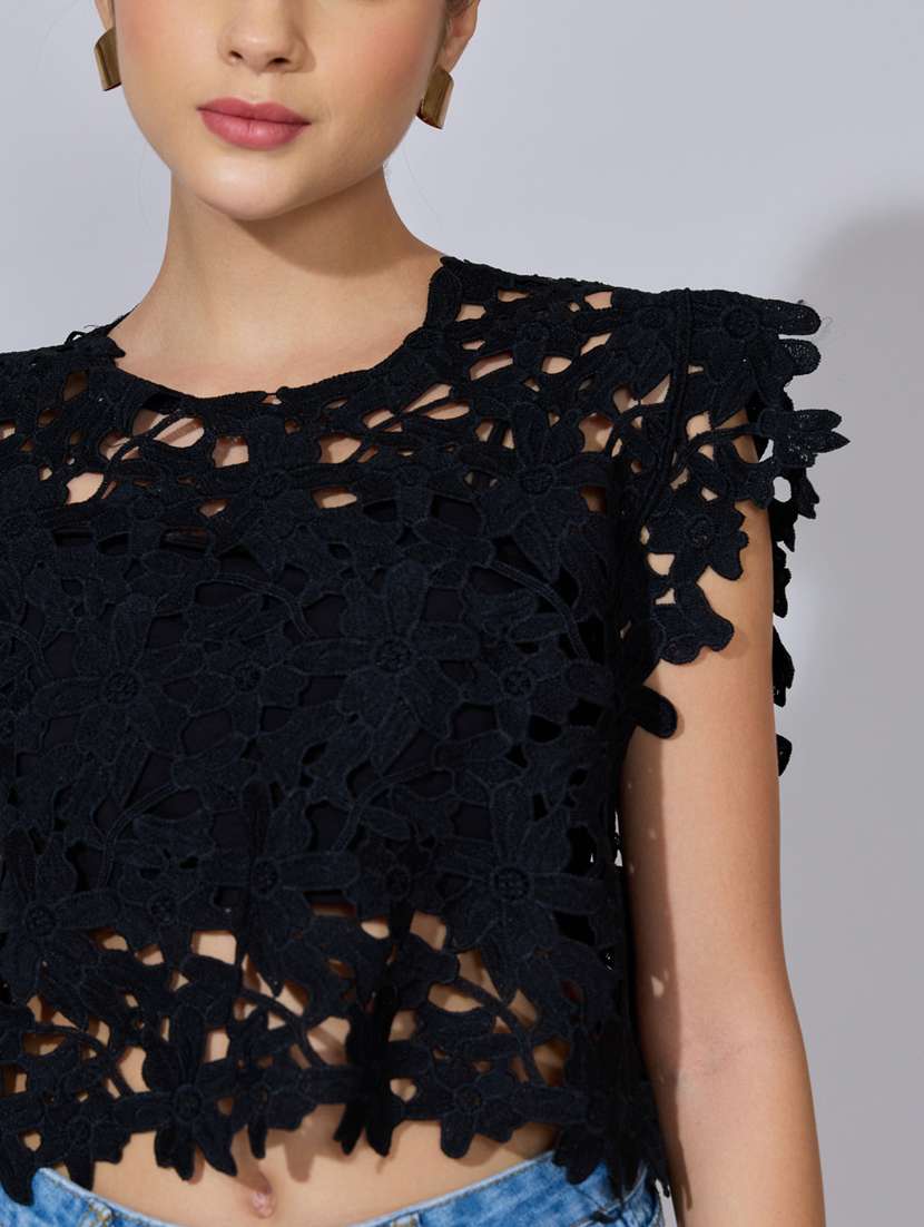 women self designed short sleeve sheer top - 22396148 -  Standard Image - 1