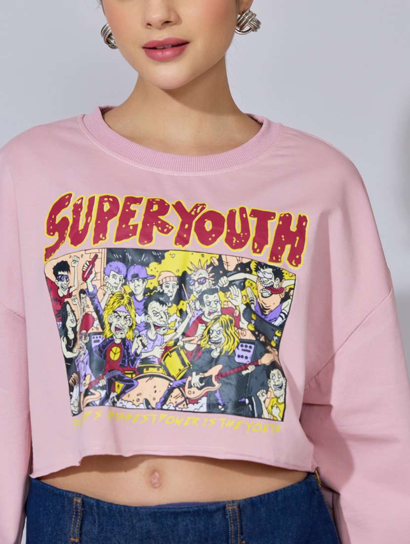 women printed long sleeve crop sweatshirt - 22396150 -  Standard Image - 1