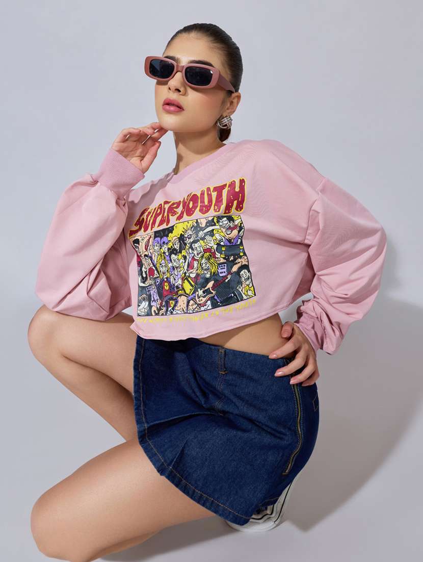women printed long sleeve crop sweatshirt - 22396150 -  Standard Image - 4