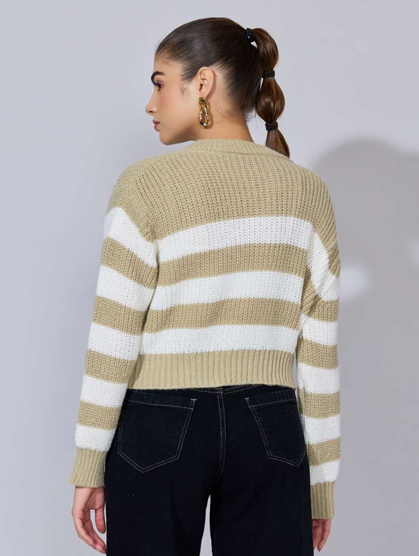 women striped long sleeve crop cardigan - 22396152 -  Standard Image - 4